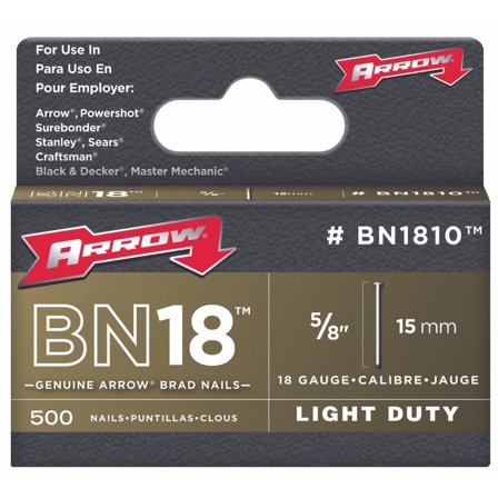 Arrow Fastener BN1810CS 5/8" 15mm 18 Gauge Brown Brad Nails 1000 Count