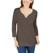 Karen Scott Women's Cotton Henley Shirt Brown Size Petite Small