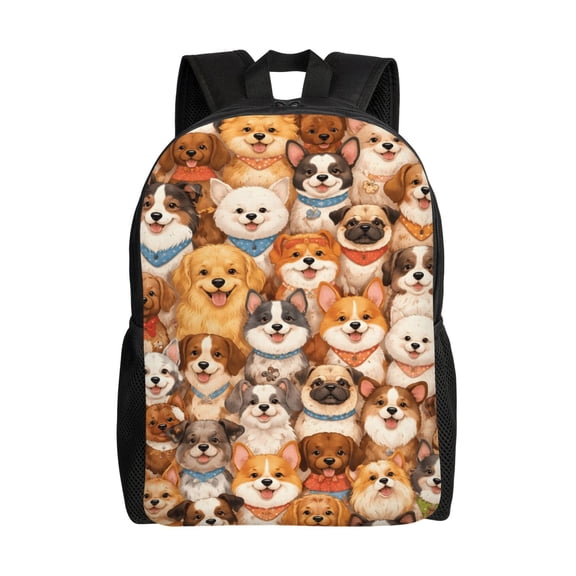 Cute Puppy Cartoon Dog Backpack Full Front Print Travel Laptop Bag for Men and Women