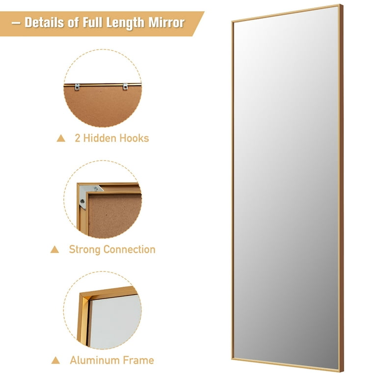 Gold Full Length Floor Mirror with Aluminum Frame for Wall Mounted, St –  Vanller Shop