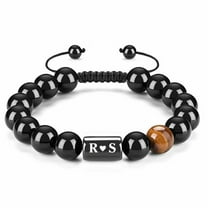 Personalized Monogram Bracelet for Men, Tiger Eye Stone Beaded Initial Bracelet, Unique Gift for Dad Husband Boyfriend Birthday Father's Day