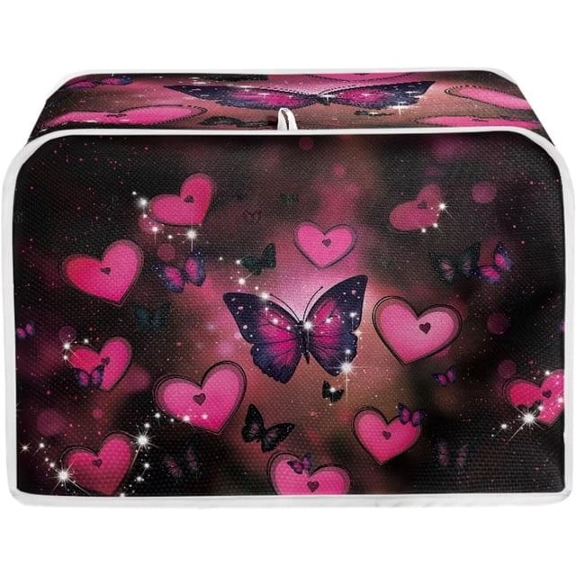 UNICEU Valentine's Day Toaster Dust Cover Protector Compatible with 2 Slice Butterfly Heart Print Heat-Resistant Dust Protection Anti-scratch Home Kitchen Decor