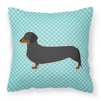 Carolines Treasures BB3682PW1414 Dachshund Checkerboard Blue Fabric Decorative Pillow