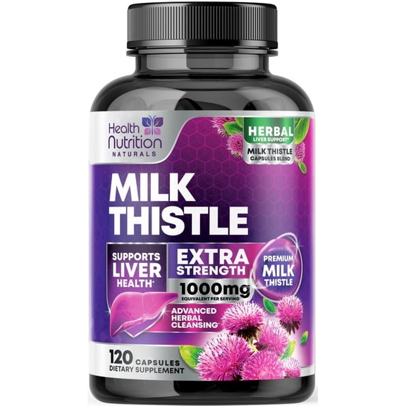 Milk Thistle Silymarin Marianum & Dandelion Root Liver Health Support - 9:1 Extract Liver Cleanse Detox & Repair Formula 1000mg Equivalent - Nature's Herbal Milk Thistle Supplements - 120 Capsules
