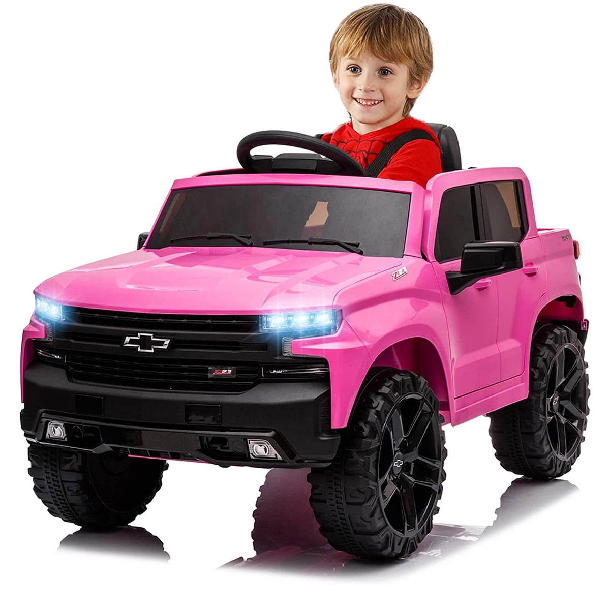 Kimbosmart Chevrolet Silverado 12V Kids Electric Ride on Car w/ Parents Remote Control, 2 Speeds, 4 Wheels, LED Lights, Music, Christmas Gifts