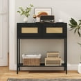 thumbnail image 2 of Costway 32” Console Table with 2 Rattan Drawers, Open Storage Shelf, Heavy-duty Metal Frame Black, 2 of 10