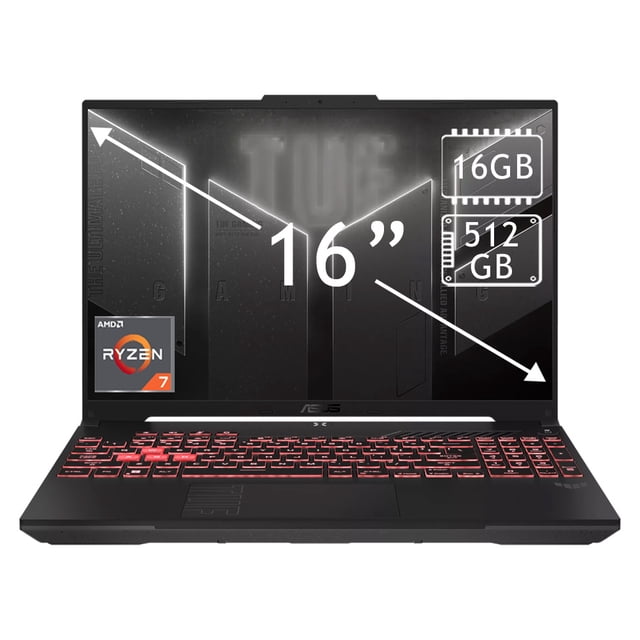 Laptop Gamer ASUS TUF A16: Ryzen 7 170 (hasta 4.75 GHz), Memoria de 16GB DDR5, SSD de 512GB, Pantalla de 16" LED (1920 x 1200), GeForce RTX 4050, Windows 11 Home.
