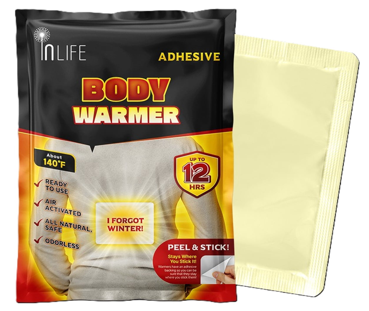 Inlife Warmer for Body with Adhesive, Outdoor and Indoor, Air-Activated, Consistently Long Last, Odorless, 30 Packs