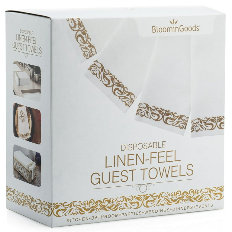 Treamon 100 Pcs Gold Linen-Feel Disposable Guest Towels Bathroom