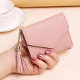 thumbnail image 4 of Cartera de mujer con borlas cortas colgantes con patrón de lichi, tarjetero, monedero de mano, bonito en stock, 4 of 6