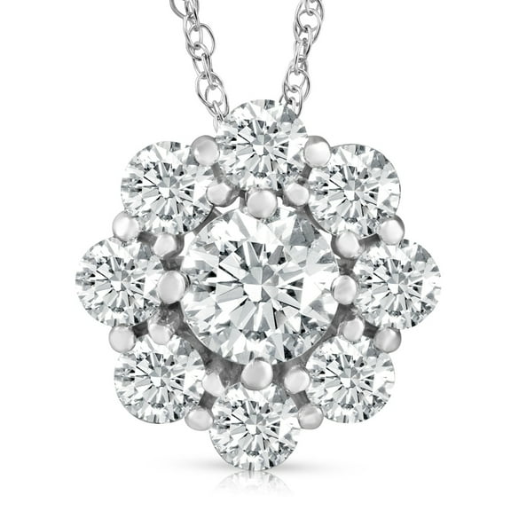 Pompeii 2 1/2 Ct Round Cut Diamond Halo Pendant 14k White Gold 18" Necklace Lab Grown