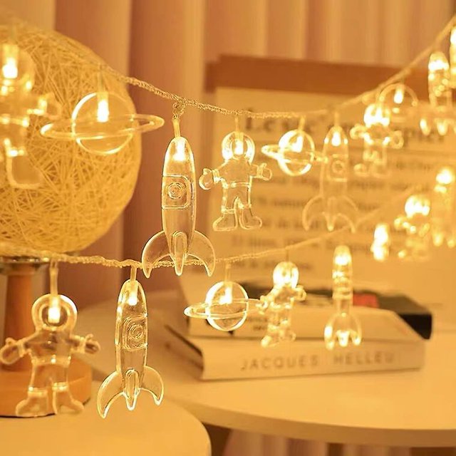 20 luces LED decorativas para habitación de niños, astronauta, nave espacial, cohete, espacio exterior, decoración de habitación temática de galaxia, ventana de pared, habitación o guardería para