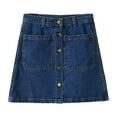 thumbnail image 4 of Curuila Womens Denim Mini Skirts High Waist Fashion Solid Color Button Stretchy Short Skirts With Pockets Bu2 Size Xl, 4 of 4