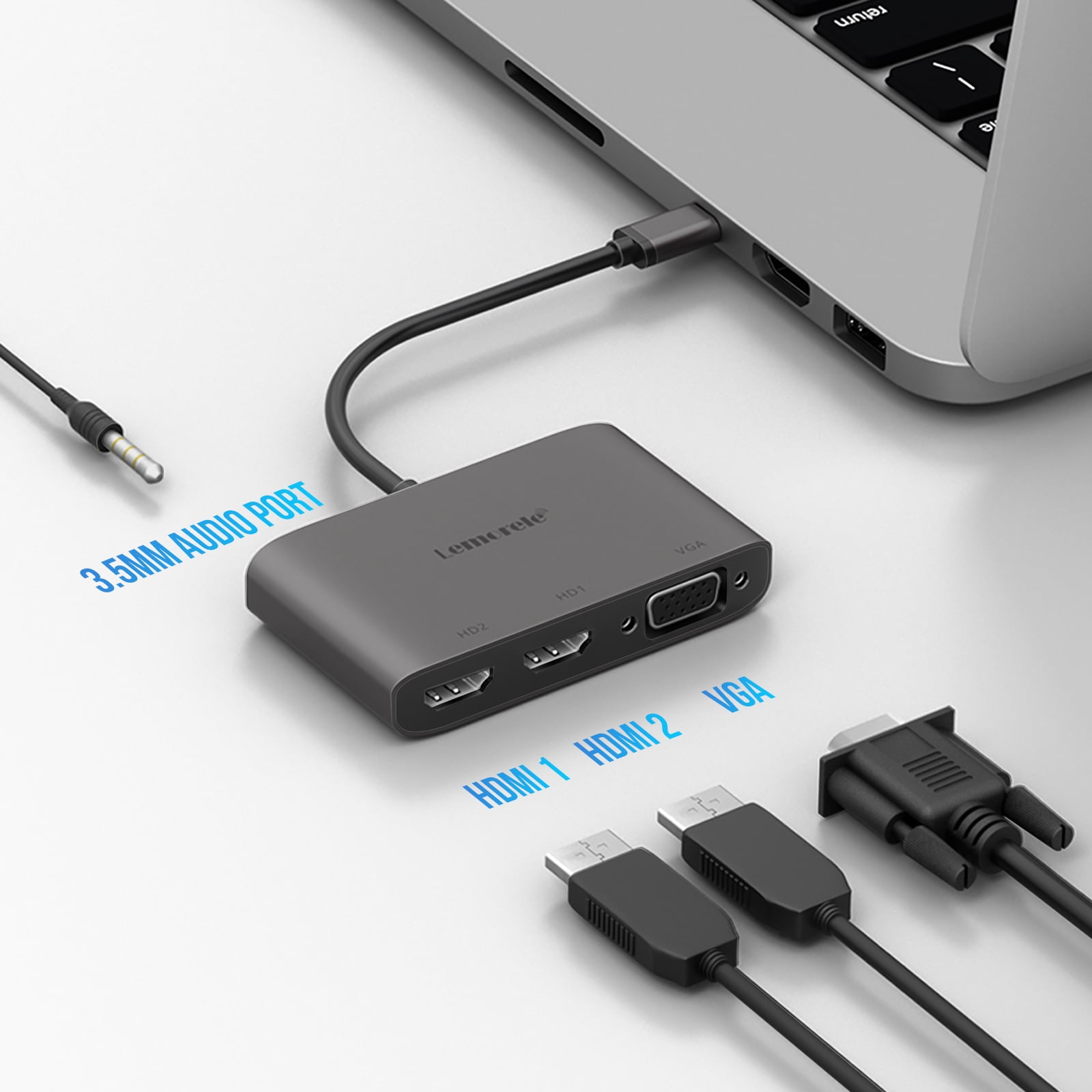 Lemorele TC20L USB C to HDMI Adapter, USB C to HDMI VGA Converter,4K Dual HDMI Dock USB C Hub To HDTV Adapter, for Windows/MacOS/Android Laptop