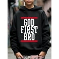 thumbnail image 3 of Kid Boys Sweatshirt GOD FIRST BRO Letter Print Cute&Cozy Hoodies Size: 5-14, 3 of 9
