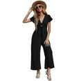 thumbnail image 1 of Combinaison Large en Coton à Manches Courtes pour Femmes Nœud Cropped Palazzo Pants Romper, 1 of 4