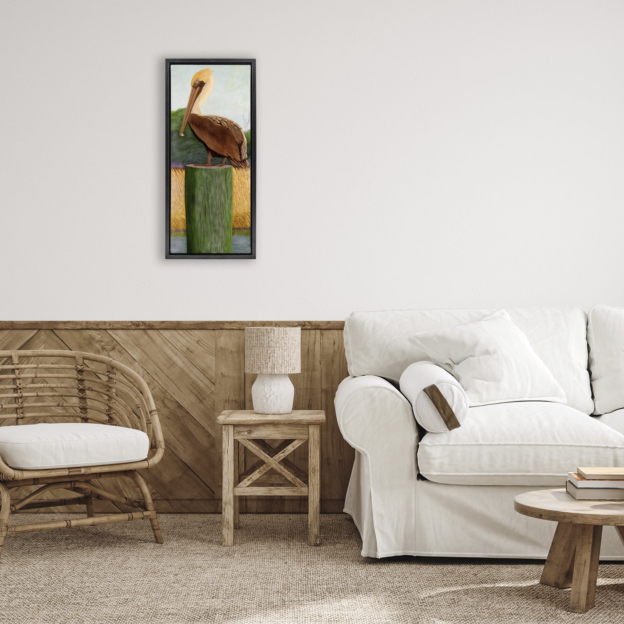 Stupell Industries Blue Eyed Pelican Black Framed Floater Canvas Wall Art, design by Barbara Fallenbaum