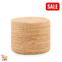 Tcbosik 15.7 inch Round Footstool, Hand Weave Ottoman, Natural Water Hyacinth Footrest for Living Room, Bedroom, Natural