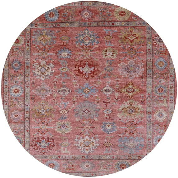 Ahgly Company Machine Washable Indoor Round Industrial Modern Pink Brown Pink Area Rugs, 3' Round
