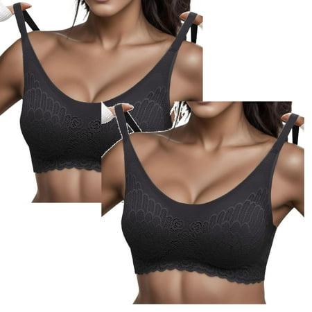 2 Pack Woman Lace Thin Underwear Womens Bras plus Size Female Transparent Bras For Women Bras Wireless Cotton Women Lace Lingerie Women Bra Bralette For Ladies Bras for plus Size Women Bras Bulk