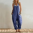 thumbnail image 2 of SZJXBUY Combinaison Ajustée en Cuir pour Femmes Chic Décontractée Coton Lin Longues Combinaisons Ample Jambe Grand Sans Manches Bretelle Ajustable Salopette Ample Combishort avec Poches Bleu Marine,P, 2 of 7