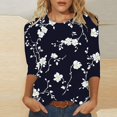 thumbnail image 2 of Plus Size Tshirt Womens Floral 3/4 Length Sleeve Tops Crewneck Casual Tunic Basic Trendy Tee Shirts, 2 of 5