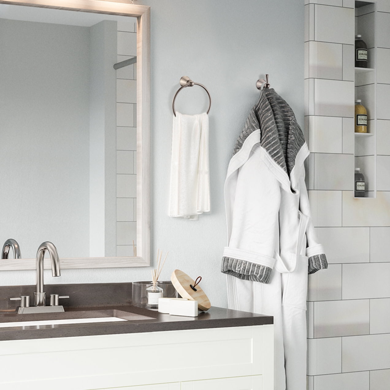 Design House Eastport II Contemporary Center set Deck Mount 2-Handle Faucet for Bathroom Satin Nickel