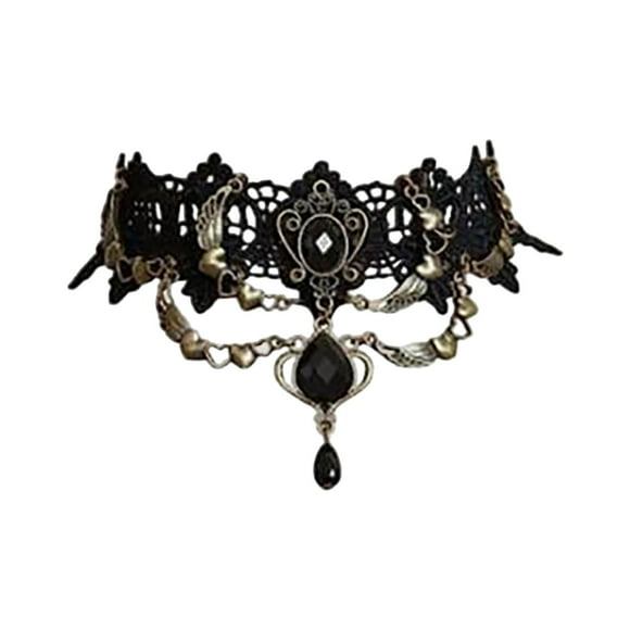 MKHSQHDG Today's Deals Halloween Black Rhinestone Lace Choker Necklace Gothic Elegant Jewelry for Women Party Accessories