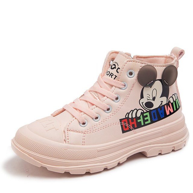 Botas de moda para niños de Disney, Mickey Mouse, corte medio, nuevos zapatos para estudiantes para niños y niñas, botas de cuero Martin británicas, 31 plantillas, 19,5 CM Gao Jinjia LED