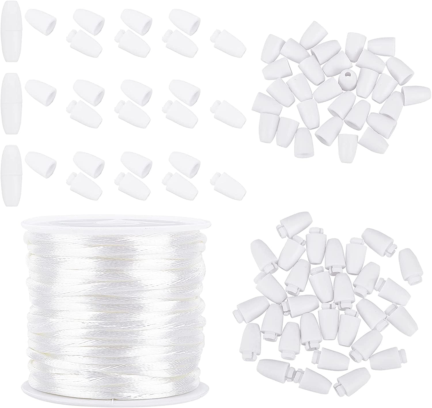 30 Set 24mm Plastic Break Away Safety Clasp Buckle with 10m Nylon Braided  String Cords for Bracelets Necklaces DIY Jewelry Craft Making White 
