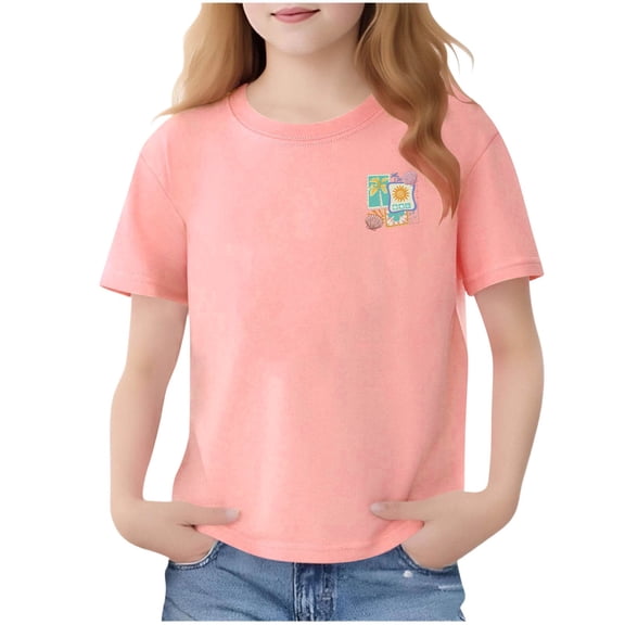 OVAFBAU Girls Short Sleeve T Shirts Kids Summer Tops Unisex Kids T Shirt Seashell Graphic Short Sleeve Summer Casual Crewneck Tops