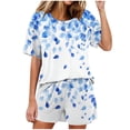 thumbnail image 2 of Simua Pajamas Short Sleeve Two Piece Sleepwear for Women, Women's Summer Casual Print Round Neck Tops Pockets with Shorts Loose Loungewear Pjs Set, Size S-XXL, 2 of 6