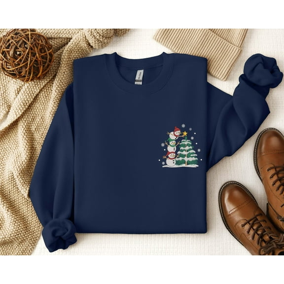 Embroidered Snowman Stacking Christmas Tree Shirt, Embroidered Snowman, Christmas Sweatshirt, Merry Christmas, Merry And Bright, Snowman