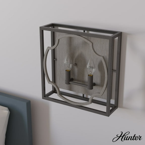 Hunter - Stone Creek 2-light Noble Bronze, Medium Size Sconce Light, Dimmable, Rustic Style, for Bedrooms, Dining, Living Rooms - 19228