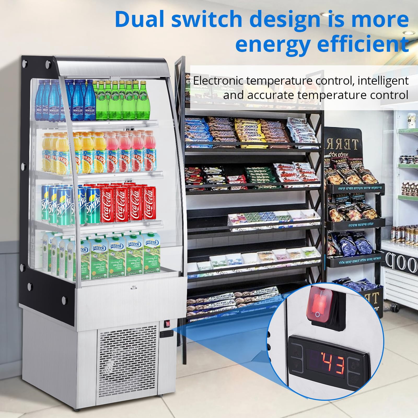2024 New Commercial Display Refrigerator, 8.8 Cu. FT Double-Layered Glass Door, Upright Display Beverage Cooler, Merchandiser Refrigerator with Interior LED Lighting and Adjustable Shelves, 110V