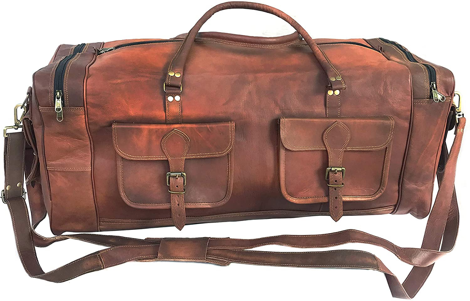 Goat Leather Brown Gym Duffel Travel Luggage Genuine Men Bag Bags Vintage 12" 