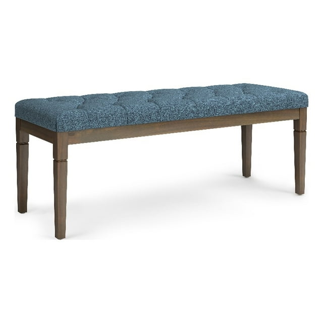 Waverly Banc Ottoman Capitonné de 48 Pouces de Large en Tissu Aspect Lin Bleu Denim