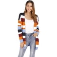 thumbnail image 1 of Women Striped Cardigan Knitted Kimono Long Sleeve Open Front Sweater, Orange, Large, 1 of 5