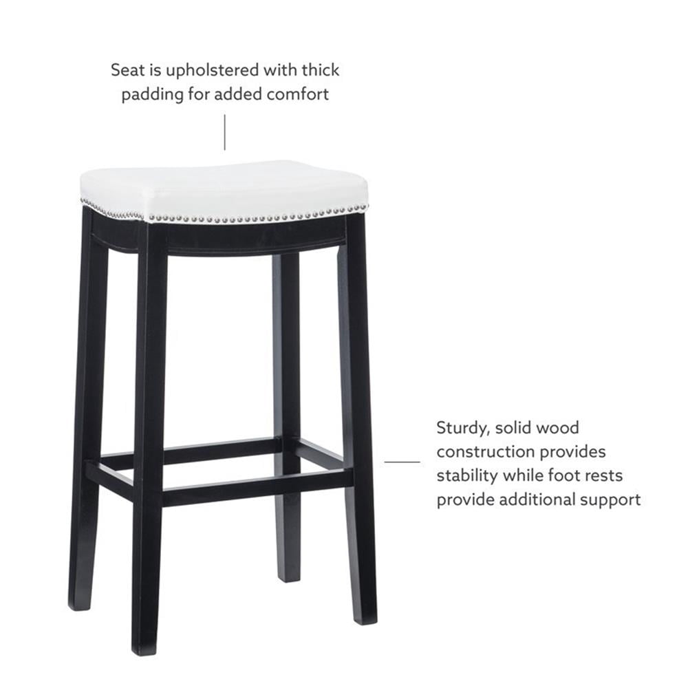 Linon Claridge Backless Wood Bar Stool, 32.5" Seat Height, Black Finish with White Faux Leather Fabric