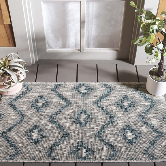 SAFAVIEH Courtyard Clark Chevron Indoor/Outdoor Area Rug, 2'7" x 5', Grey/Blue