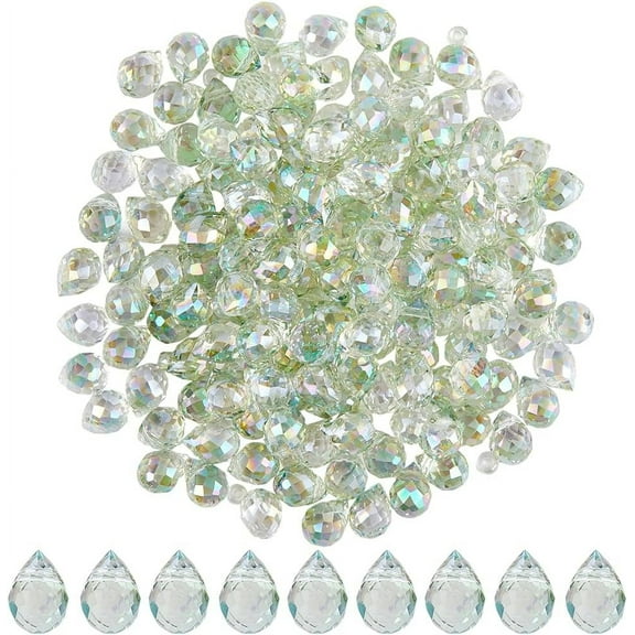 1 Set 1 Box 2 Strands About 200Pcs Glass Tear Drop Bead Green Teardrop Crystal Beads Bulk 8x6mm Top Drilled Faceted Bead Charms Spacer Dangle Beads for Jewelry Making Necklace Bracelet Earrings DIY