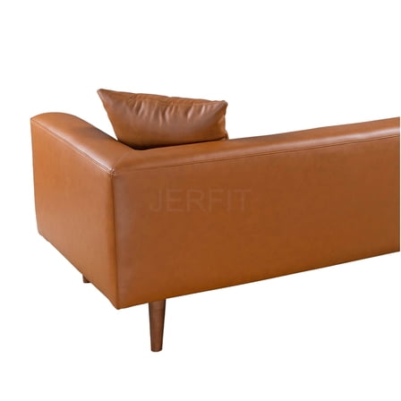JERFIT Modern 3-Seater Vegan Leather Sofa Cognac Brown Mid-Century Style Couch with Solid Wood Frame for Living Room
