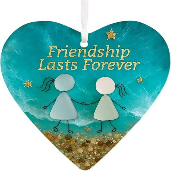 Adorno de la amistad de vidrio marino en forma de corazón | Recuerdos de vidrio reciclado artesanal | Acento decorativo ecológico | 8cm | Regalo significativo para la decoración del hogar