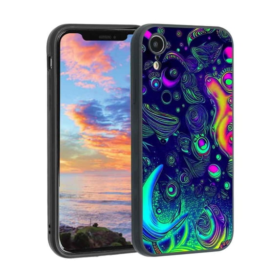 Compatible with iPhone XR Phone Case, Psychedelic-Trippy-Alien-Art-Visuals-Colours12 Case Men Women, Flexible Silicone Shockproof Case for iPhone XR