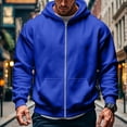 thumbnail image 3 of Rexolia Mens Full Zip Hooded Sweatshirt Fleece Soft Warm Ribbed Cuffs Hem Casual Fall Winter Relaxed Fit Royal Blue 2XL, 3 of 4
