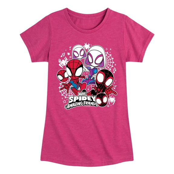 Marvel Spider-Man And His Amazing Friends - Spidey Friends Stickers - Toddler and Youth Girls Fitted Short Sleeve Tee