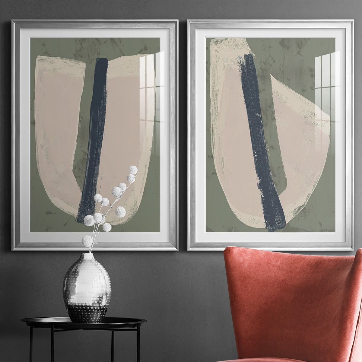Wexford Home Paper Slice III Premium Framed Print, 26.5" x 36.5" - Ready to Hang, Silver (Set of 2)