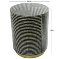 thumbnail image 3 of DecMode 18" x 23" Black Mother of Pearl Shell Drum Geometric Accent Table with Gold Base, 1-Piece, 3 of 15