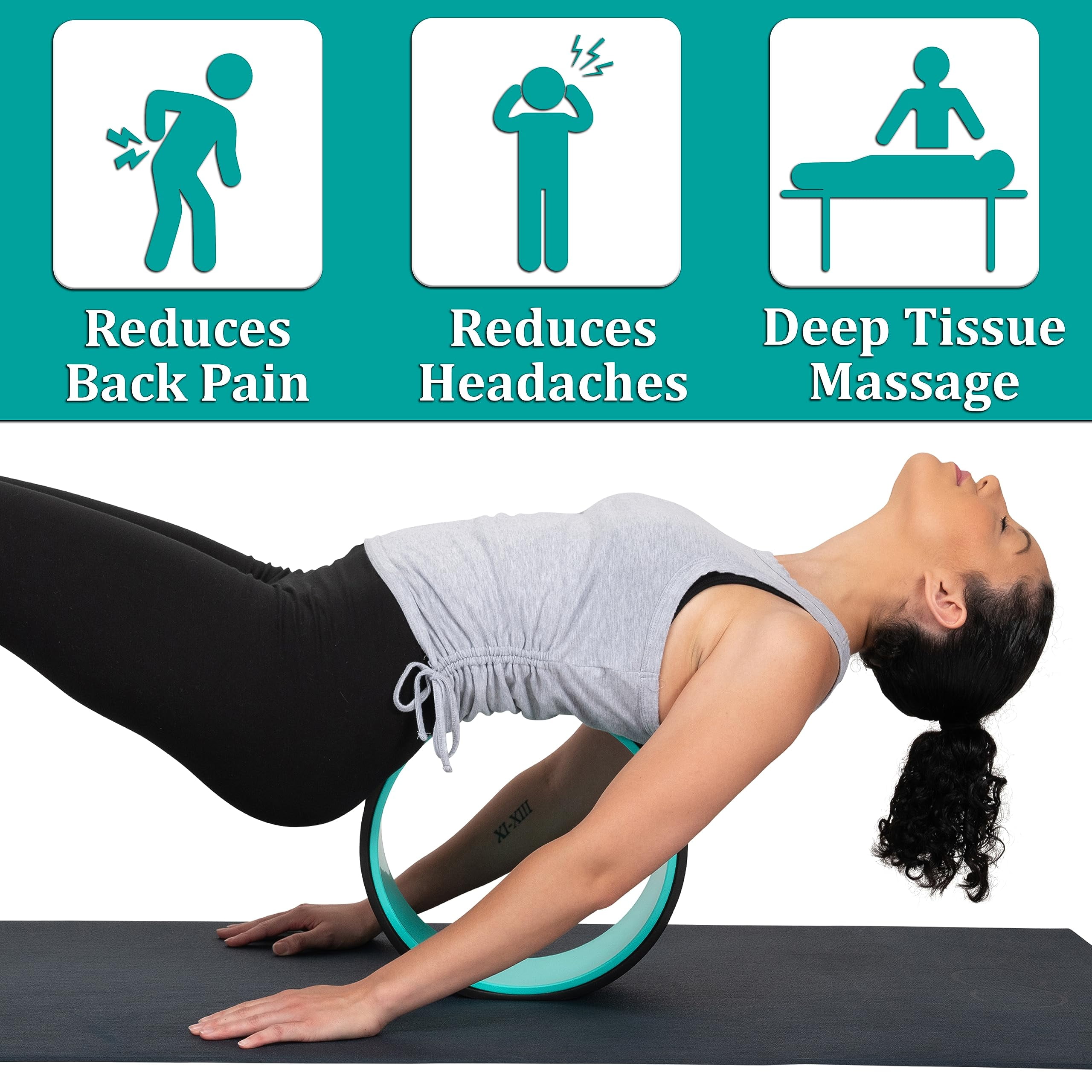 Back Roller Wheel - Yoga Wheel for Back Pain Relief, Deep Tissue Massage & Stretching, Foam Roller for Back and Spine Alignment (3-Pack)