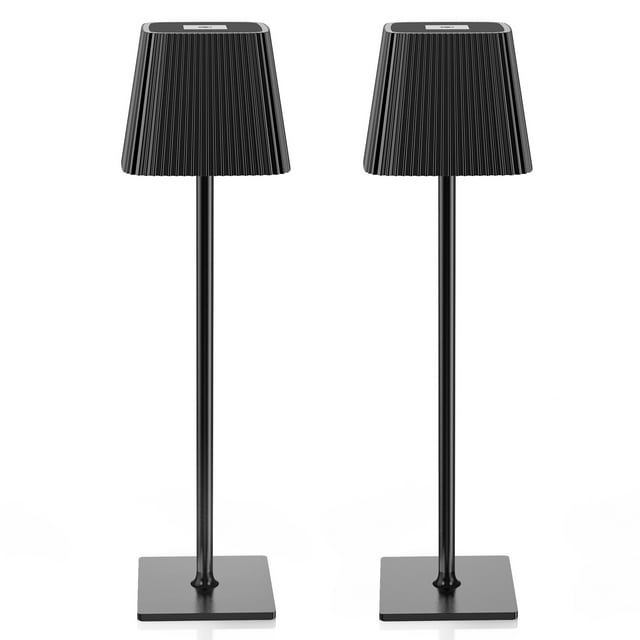 Mistaha Modern LED Table Lamp Set with Wireless Dimmable Touch Control, Adjustable Height, Rechargeable Battery, Metal Material - Black, 2-Pack
